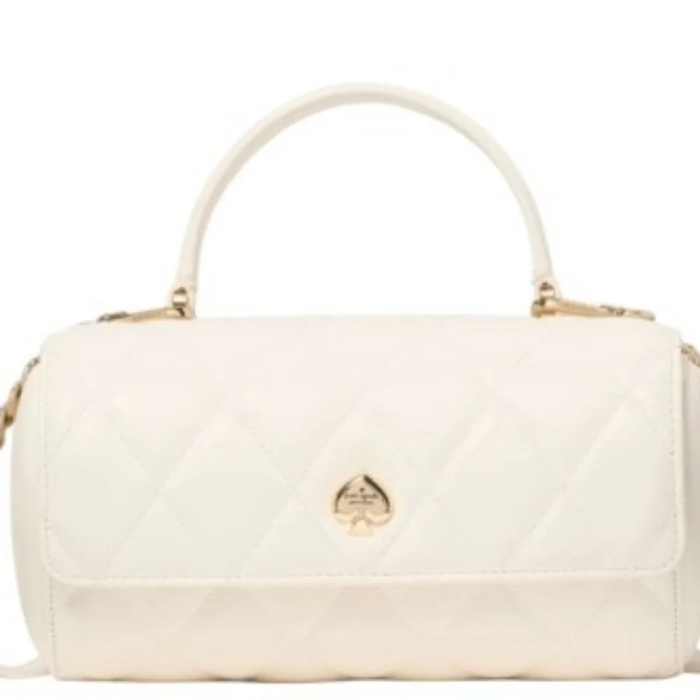 NWT NEW Kate Spade ♠️ White Quilted Heart-Shaped Barrel Crossbody Top Handle Bag